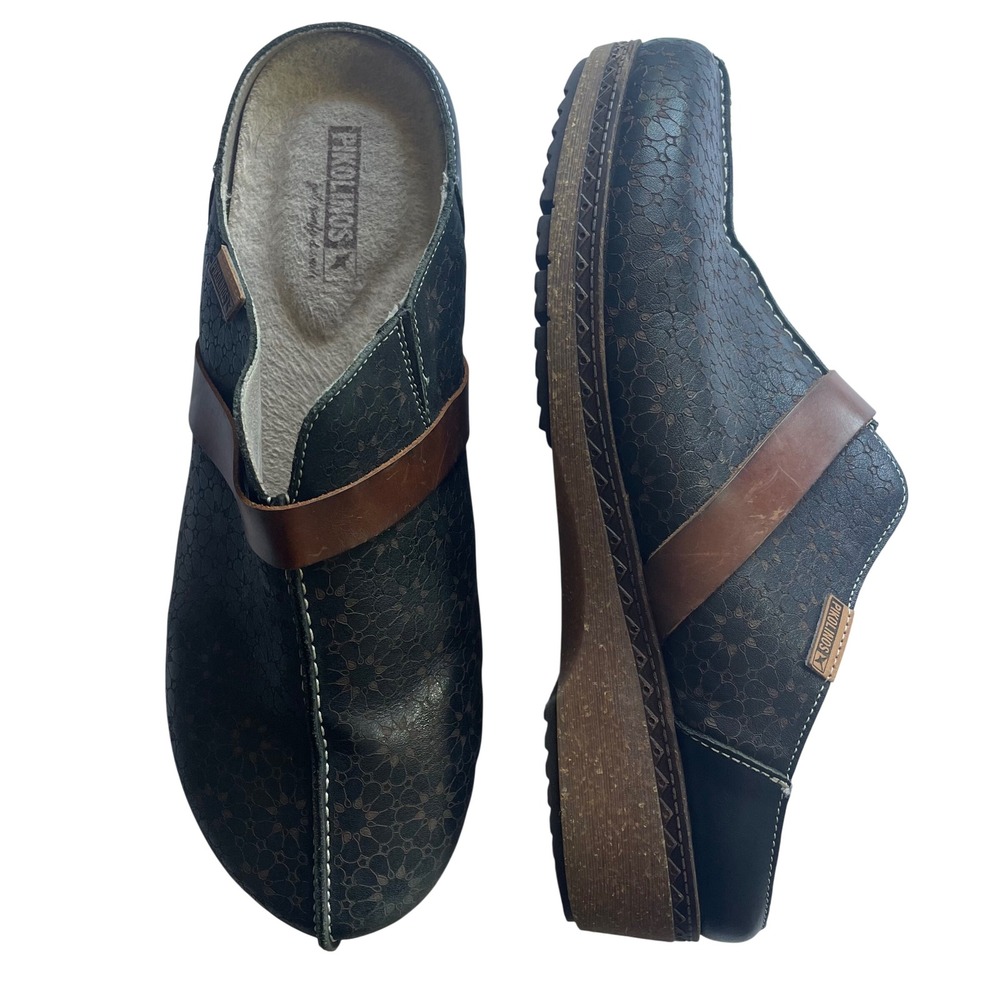 Pikolinos 42 Granada Clogs Brown Floral Embossed Leather Mules Womens 11.5-12